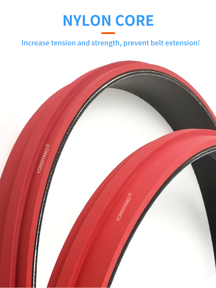 YongHang endless sleeve seamless surface grooving red rubber flat belt for screw capping machine use 6