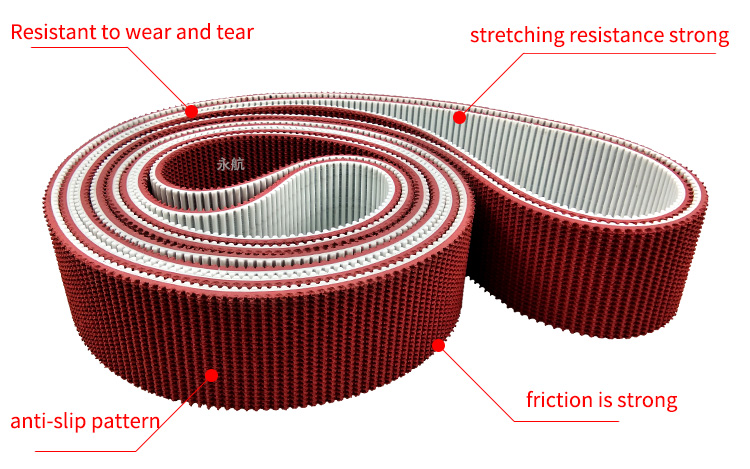 Wave Grass Rough Red Rubber Surface Transmission Conveyor  pu timing belt with supergrip 4