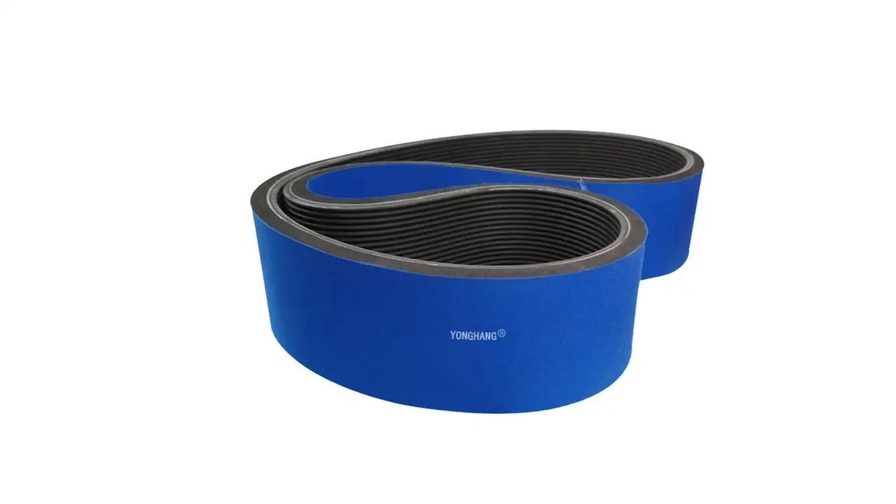 Blue sponge coated ribbed rubber poly v-belt for traction machine 1