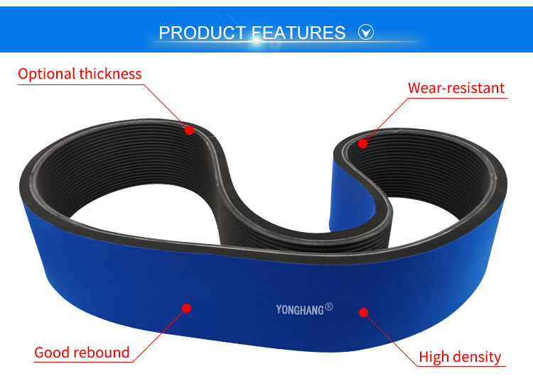 Blue sponge coated ribbed rubber poly v-belt for traction machine 4