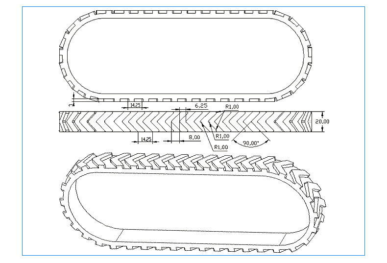 Yonghangbelt Custom Rubber  Synchronous Robot Caterpillar Belt with Red Coating 3