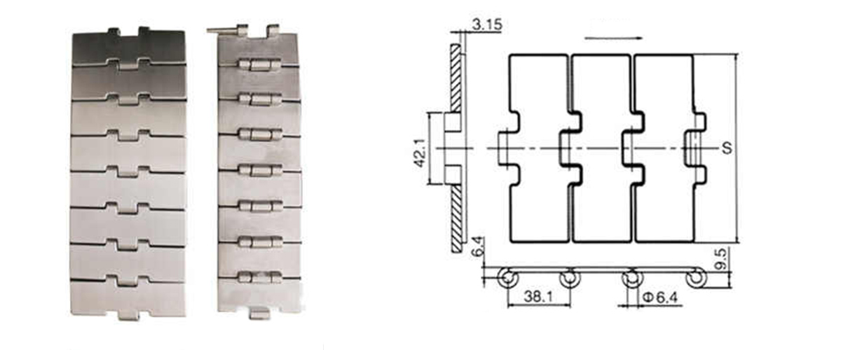 Correntes Flat Top em aço inoxidável 812 802 881, passo 38,1 mm 7