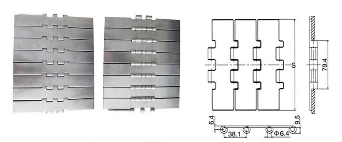 Correntes Flat Top em aço inoxidável 812 802 881, passo 38,1 mm 8