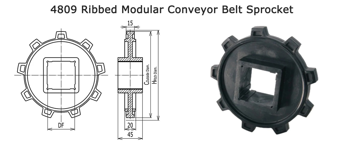  Tabela de dados da roda dentada da correia transportadora do módulo série 4809