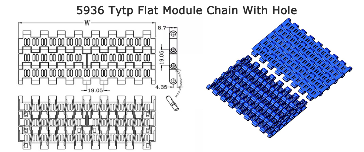  Модульная конвейерная лента с плоской верхней частью серии 5936 — перфорированный профиль.