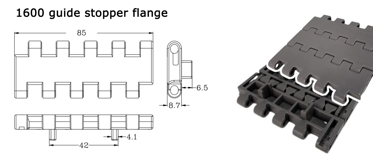  Cinta transportadora modular 1600 con guías de cuello