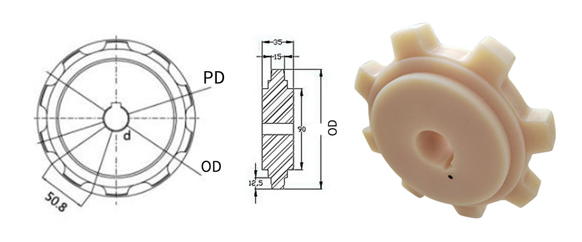 Correia transportadora modular de plástico da série OPB, passo 50,8 mm 15
