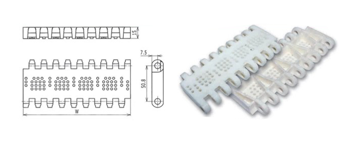 Correia transportadora modular de plástico da série OPB, passo 50,8 mm 9