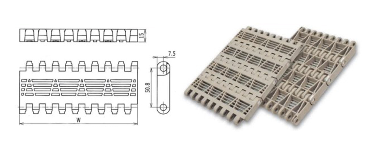Correia transportadora modular de plástico da série OPB, passo 50,8 mm 10