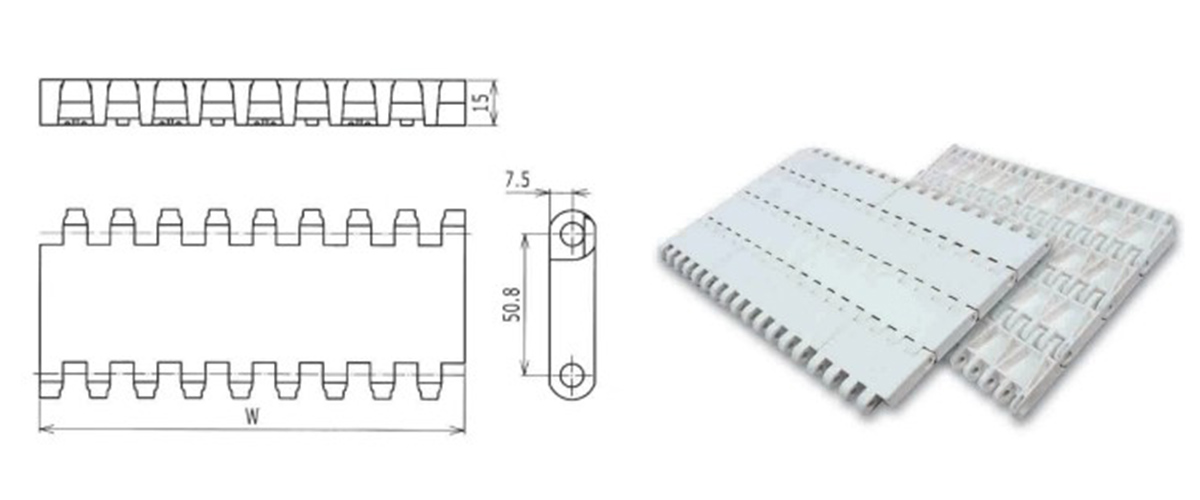 Correia transportadora modular de plástico da série OPB, passo 50,8 mm 8