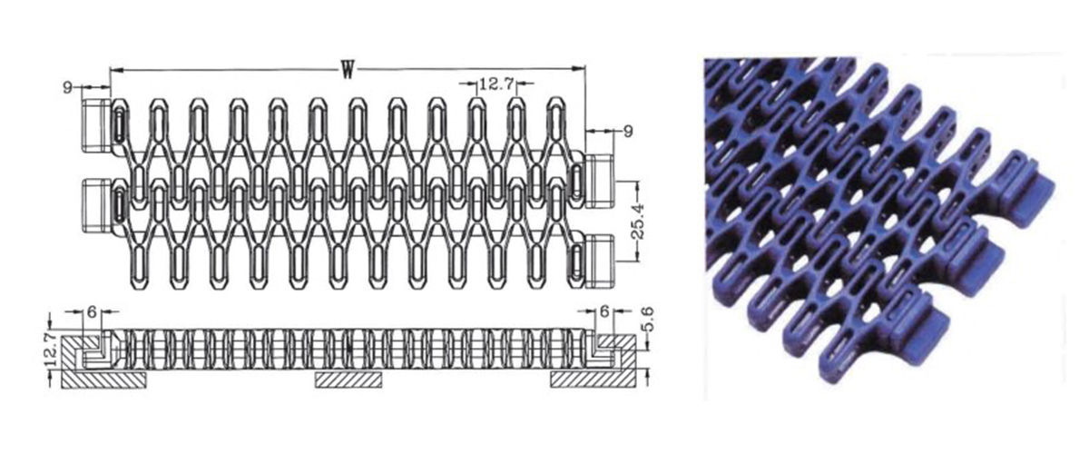 7100 series flush grid modular Conveyor belt Pitch 25.4 ​ 8