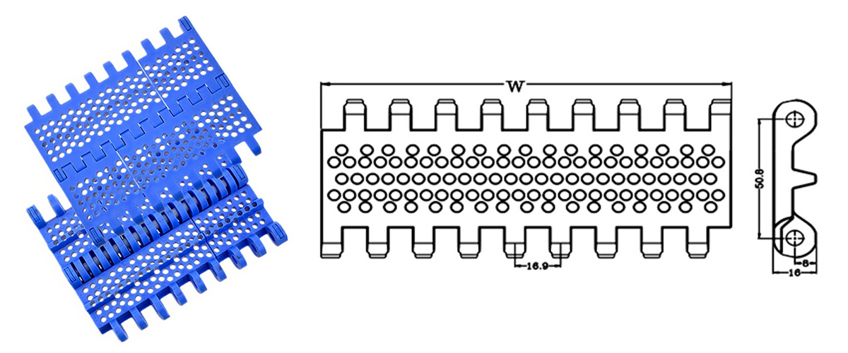 800 pitch: 50.8mm White falt top modular conveyor belt 12