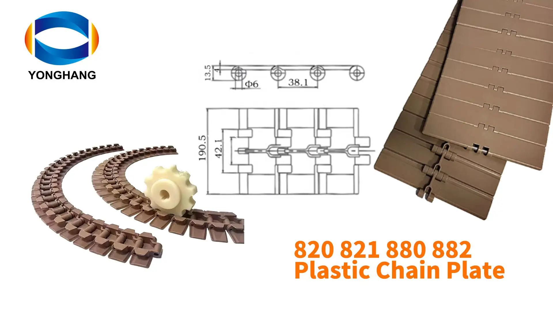 POM 820/880/821/882 Plastic chain plates, top chain plates conveyor belts, straight and turning chain plates 1