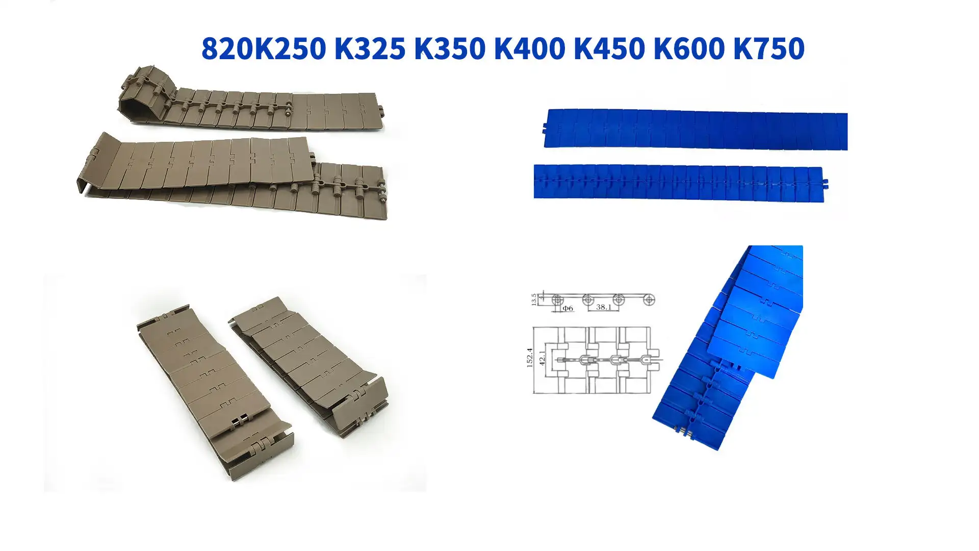 820K250 820K325 820K450 820K600 820K750 POM Plastic chain plate pitch 38.1 1