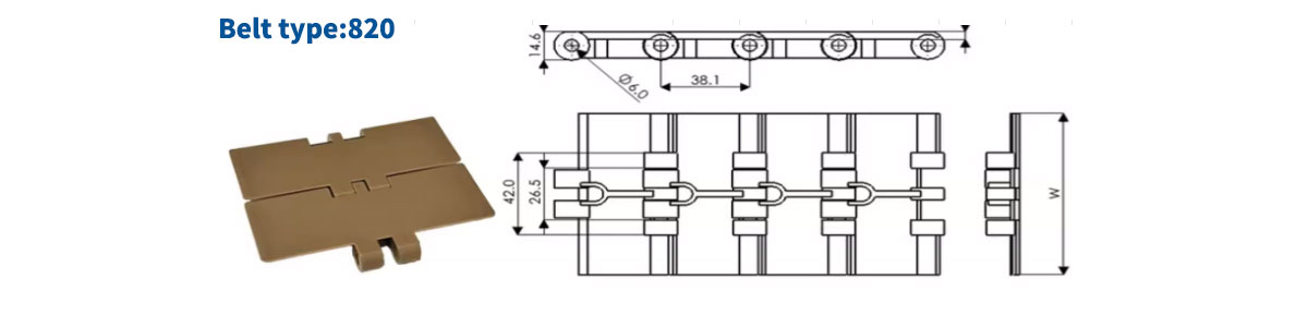 820K250 820K325 820K450 820K600 820K750 POM Plastic chain plate pitch 38.1 8