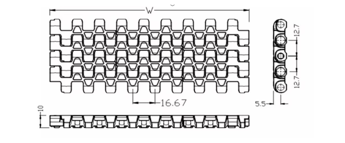 1230 Blue Color Pitch 12.7mm POM PP Plastic Turning Curved Modular belt for Washing of fruits and vegetables 4