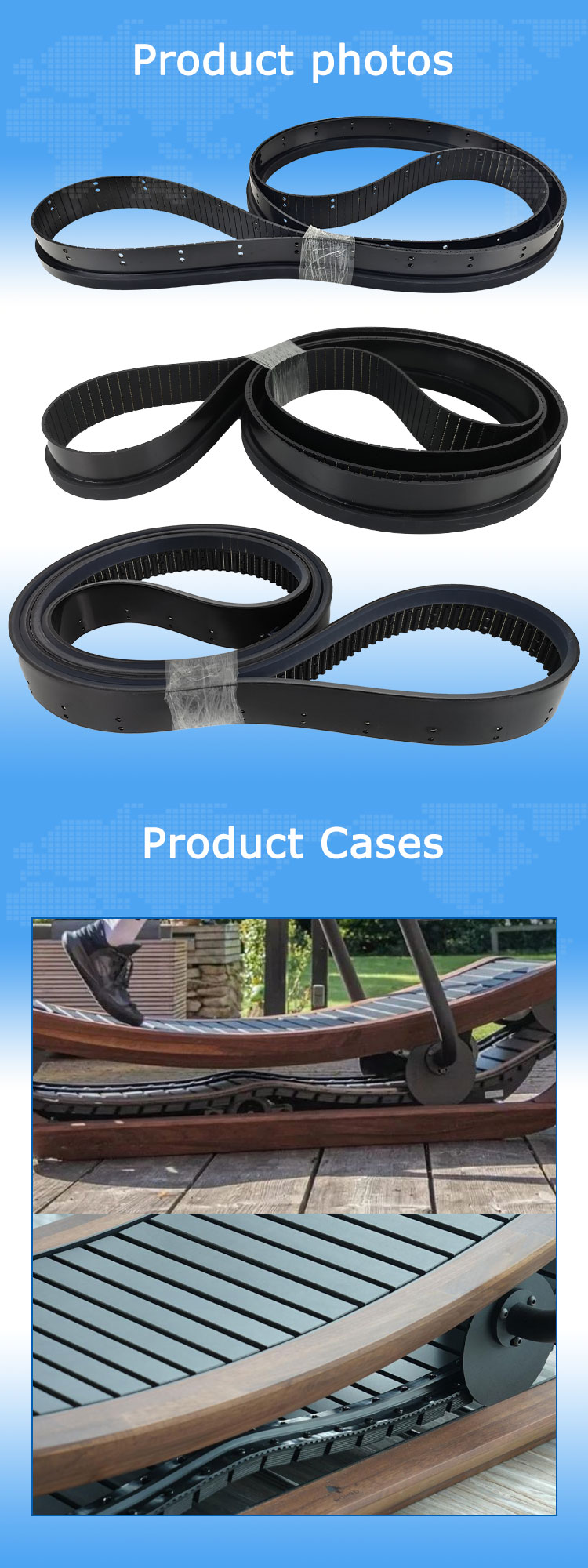 T10-3600-50mm P3-3600-50-3mm pu powerless treadmill belts 16