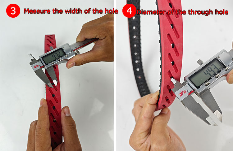 measure the size of the holes for coated timing belts
