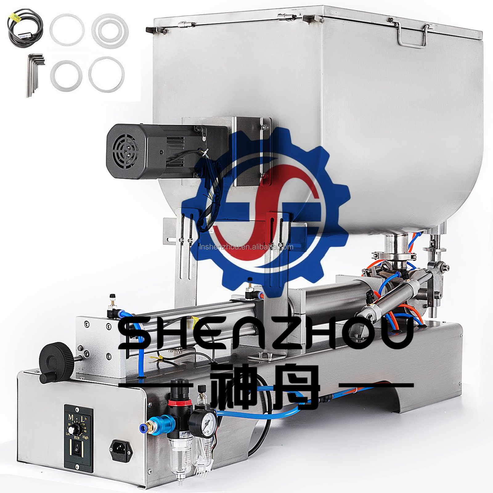 Shenzhou - Máquina horizontal pneumática de enchimento de pasta com função de mistura, máquina de enchimento semiautomática. Máquina de enchimento e embalagem. 7