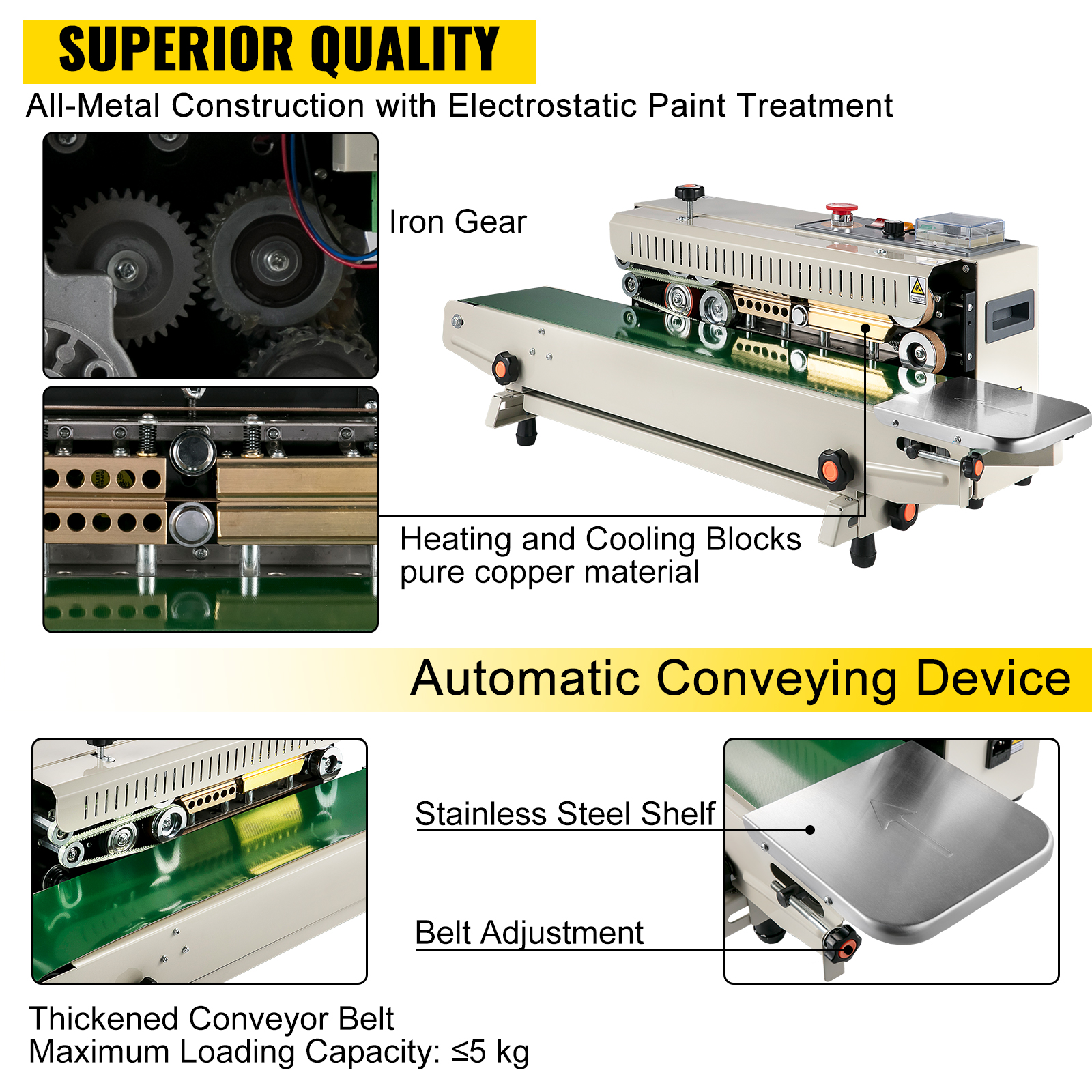 Shenzhou - FR-770 Ленточный запайщик непрерывного действия, горизонтальный, для запайки пакетов, ширина упаковки 6-15 мм, пищевое оборудование 9