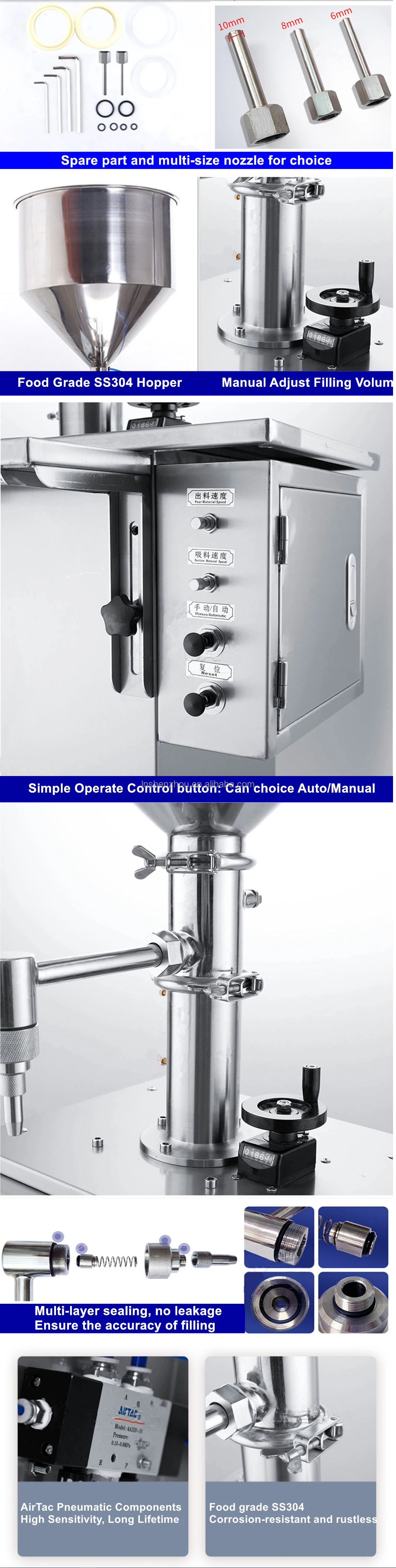 Shenzhou - Machine de remplissage pour confitures, crèmes, sauces, huiles, miel, produits alimentaires, crèmes hydratantes et pâtes - Machine de remplissage de crèmes et de lotions - Machine de remplissage et d'emballage 8