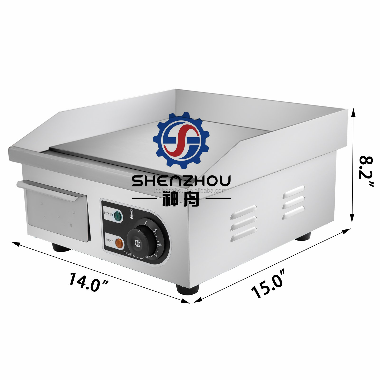 Shenzhou - Electric Griddle Flat Top Grill 1500w 14 Hot Plate Bbq Countertop Commercial Food Machine 9