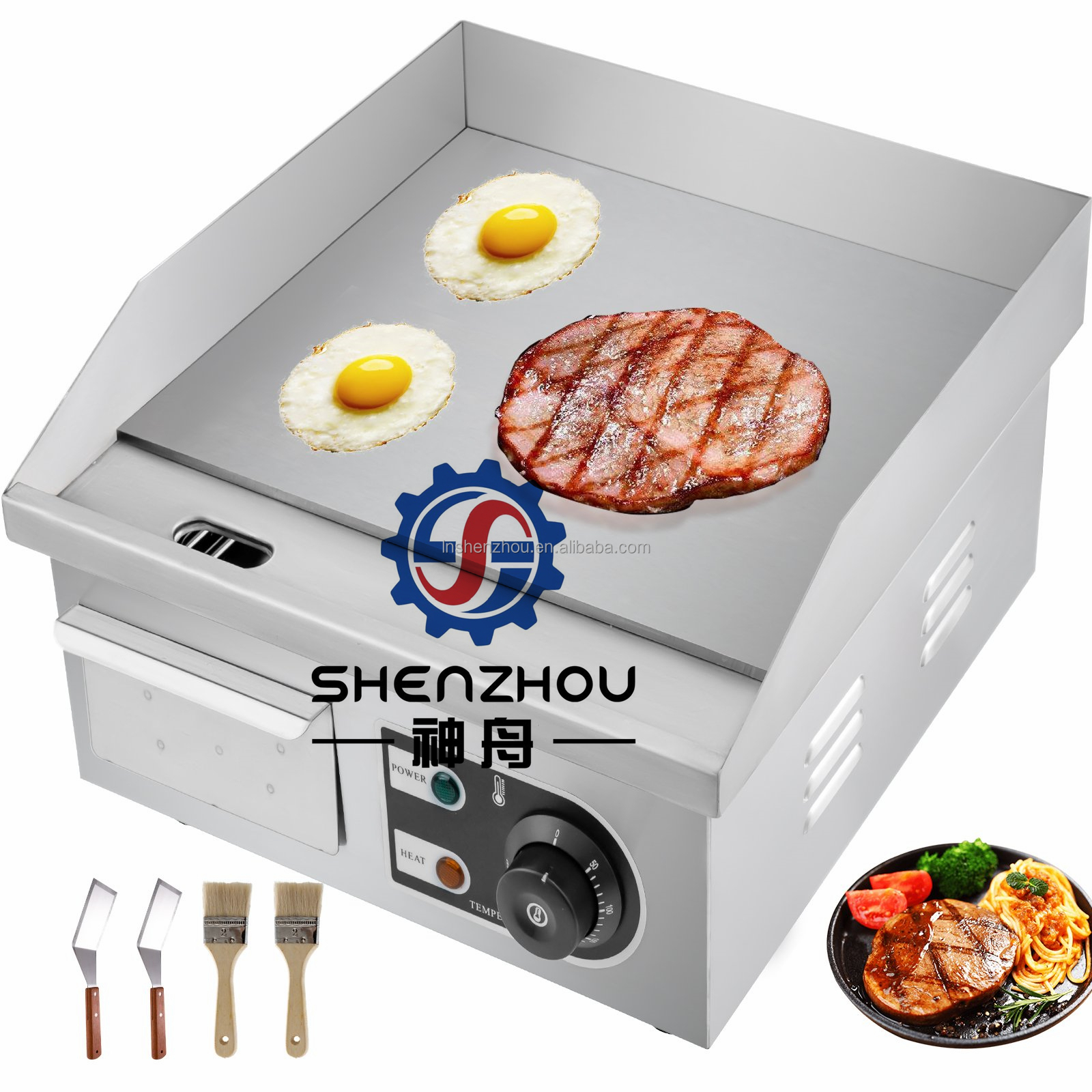 Shenzhou - Electric Griddle Flat Top Grill 1500w 14 Hot Plate Bbq Countertop Commercial Food Machine 8
