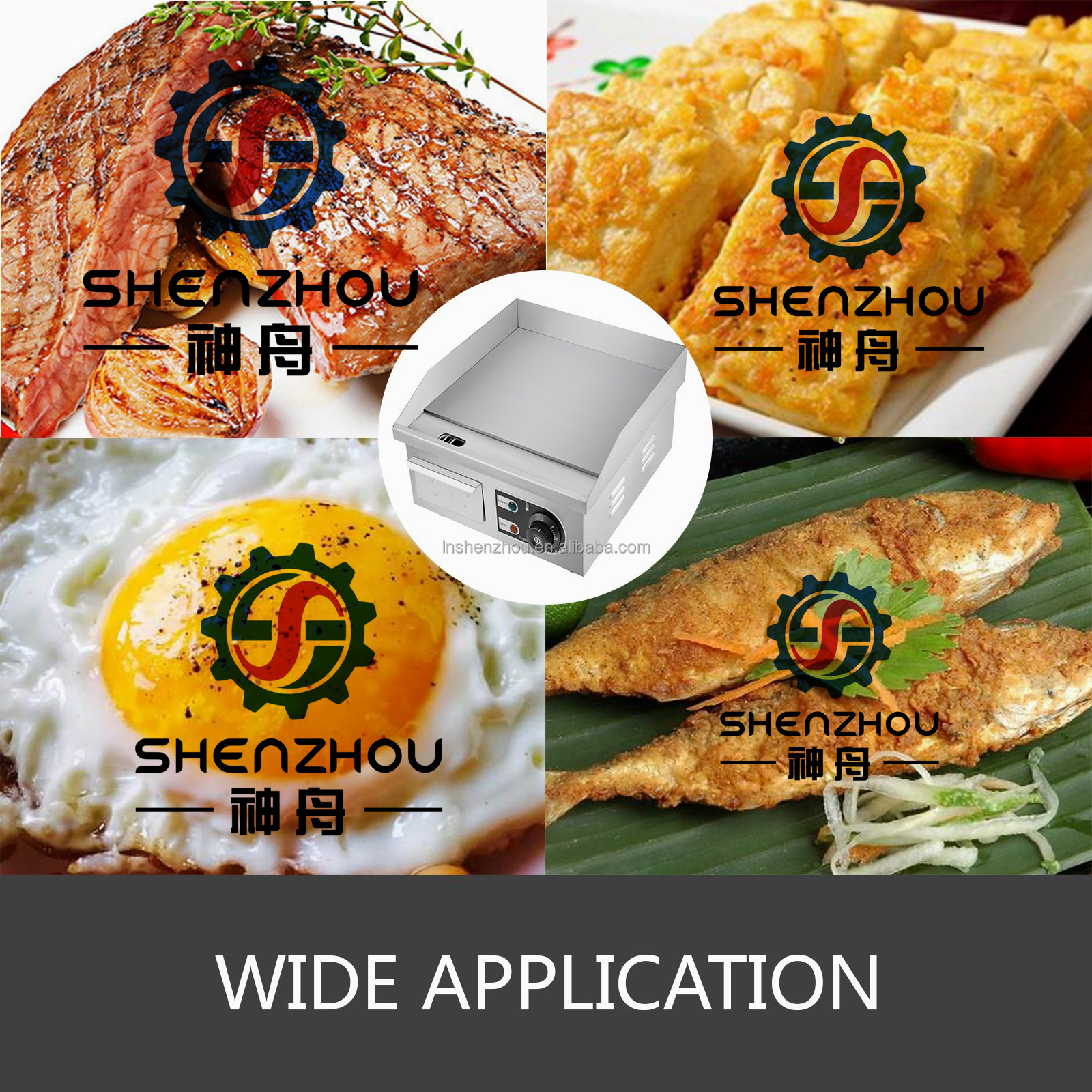 Shenzhou - Electric Griddle Flat Top Grill 1500w 14 Hot Plate Bbq Countertop Commercial Food Machine 16