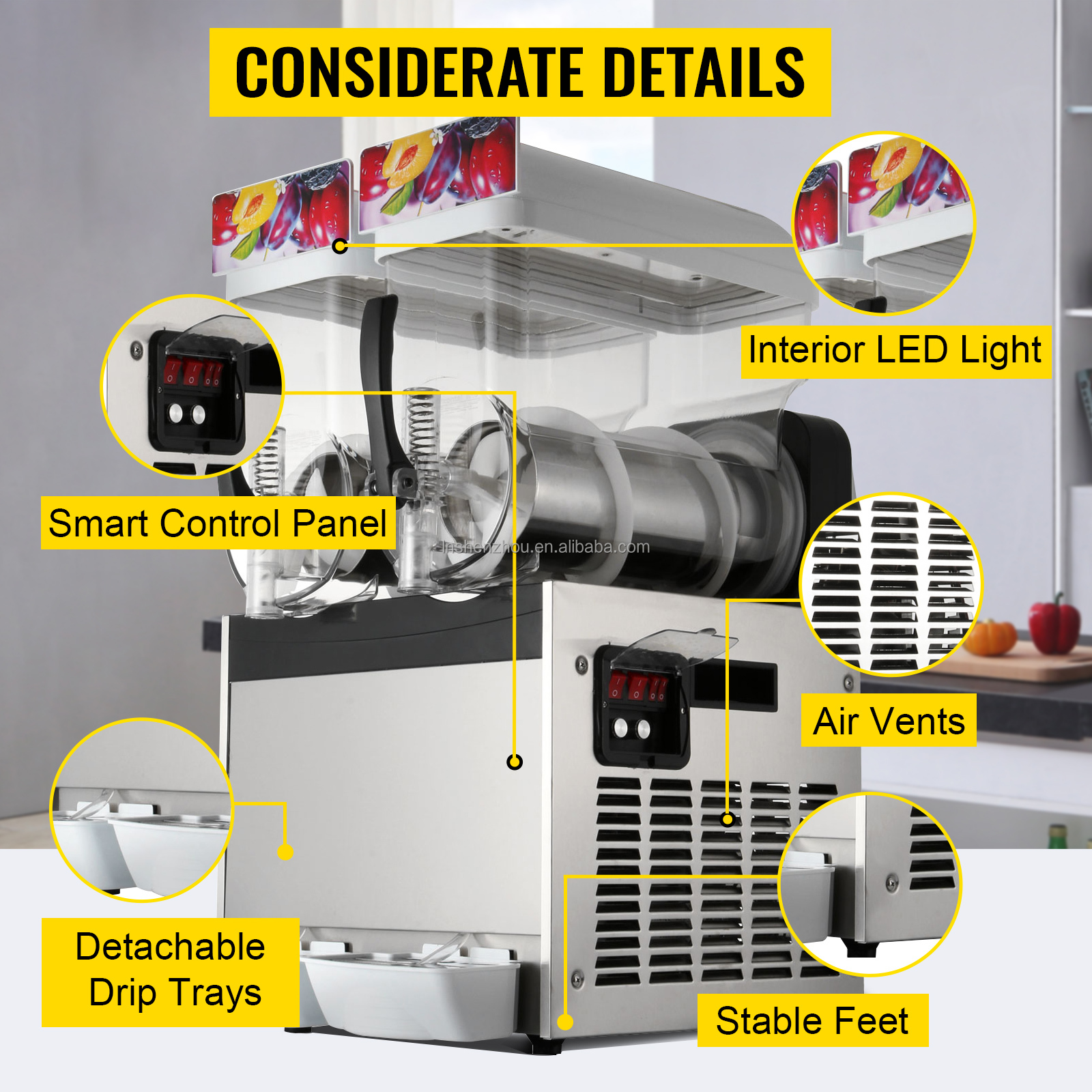 Shenzhou - Máquina para hacer granizados de bebidas congeladas comerciales de 30 l, máquina para hacer batidos, máquina secadora y granuladora de hielo 14