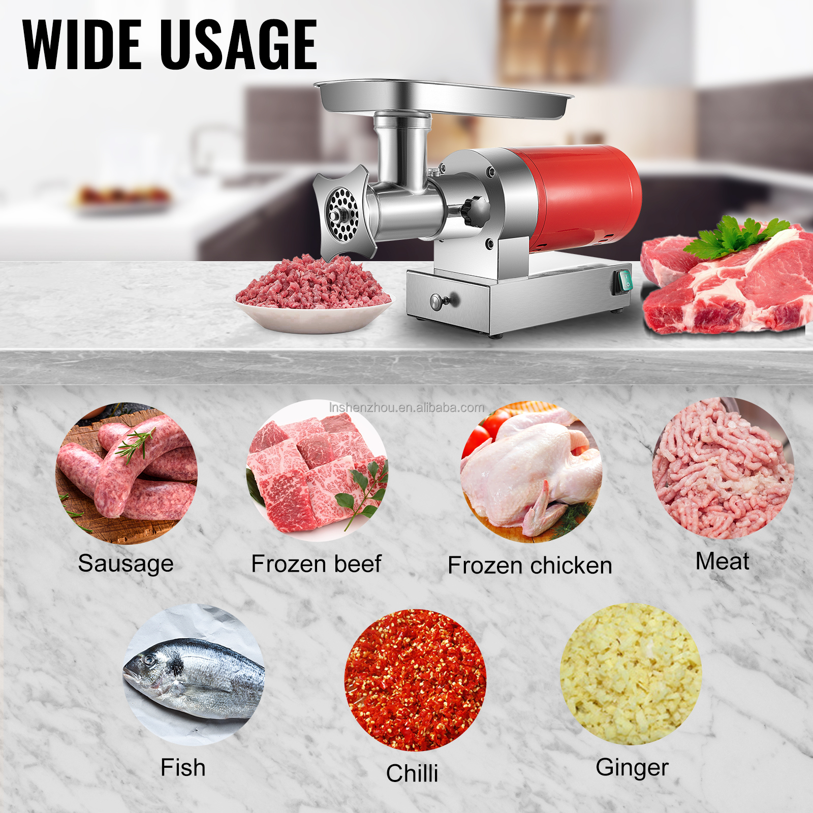 Shenzhou - Multi-Power Electric Meat Grinder Machine Mincer W/ Convenient Drawers Humanized Design Stainless Steel Commercial Home Food Machine 12