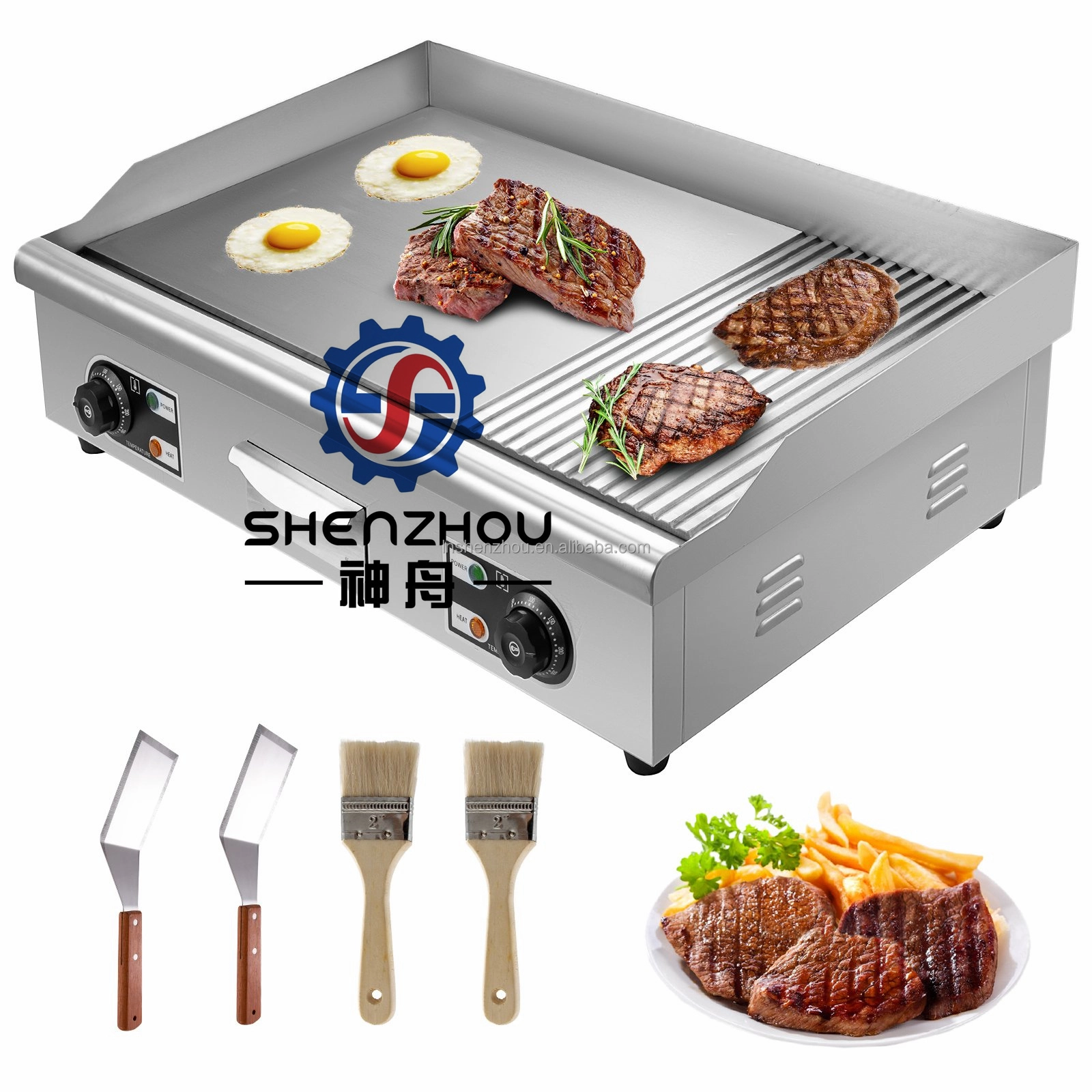 Shenzhou - Электрический гриль с рифленой и плоской поверхностью, коммерческий гриль-сковорода шириной 30 дюймов. 1