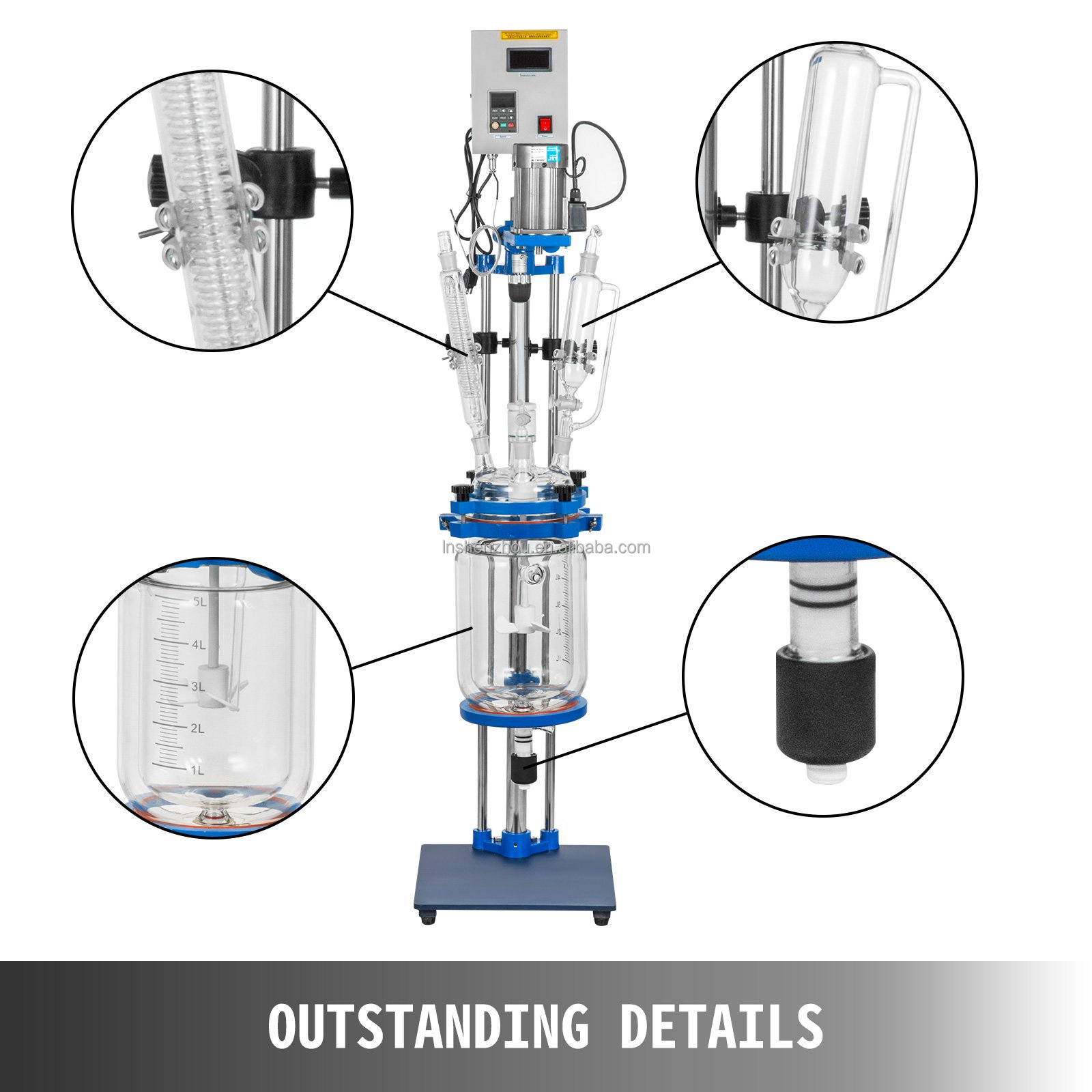Shenzhou - 5l Jacketed Glass Reactor Reaction Vessel 100w Digital 0-1200r/min Chemical Lab Hot selling machine 14
