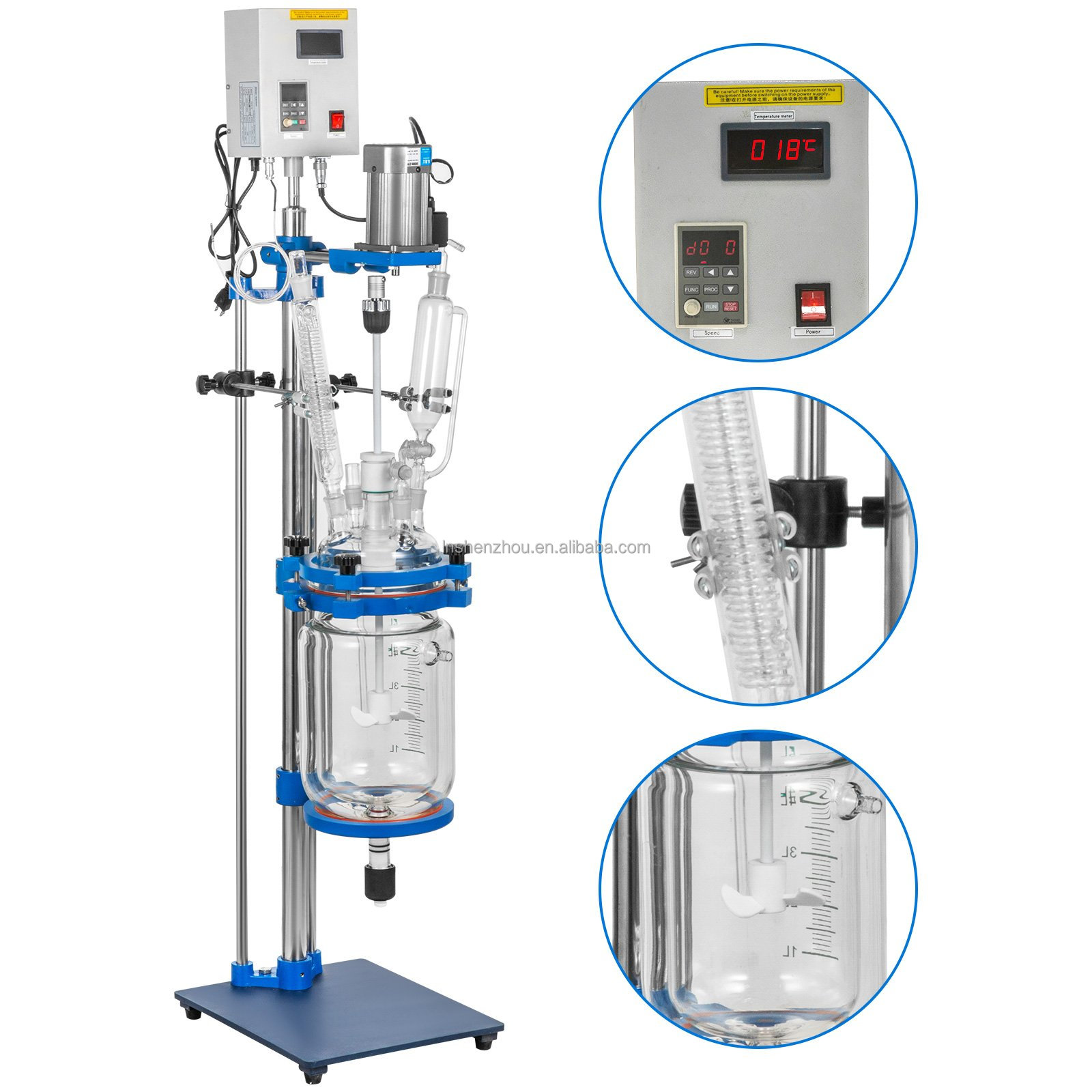 Shenzhou - 5l Jacketed Glass Reactor Reaction Vessel 100w Digital 0-1200r/min Chemical Lab Hot selling machine 7