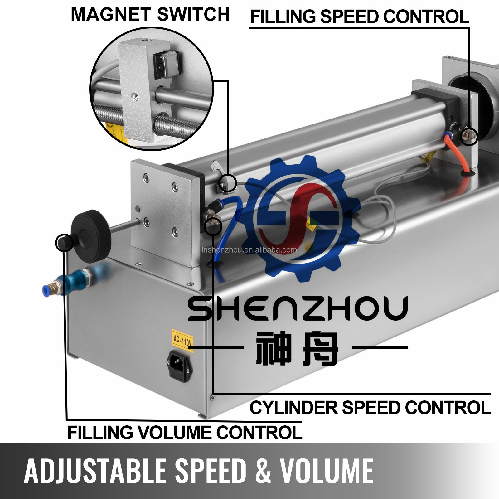 선저우 - 단일 헤드 공압식 액체 충전기 500-3000ml 우유 충전기 제어식 충전 및 포장기 10