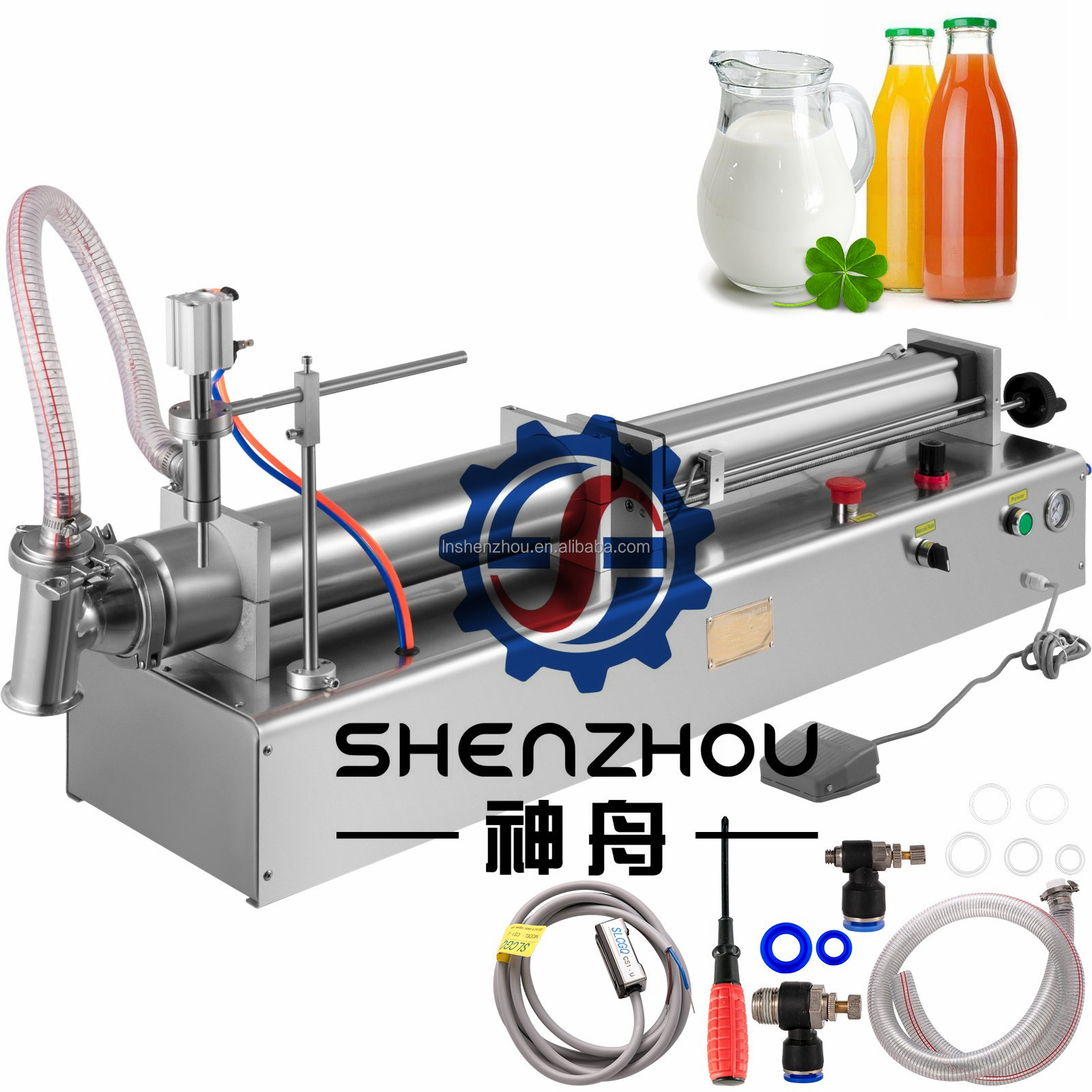 선저우 - 단일 헤드 공압식 액체 충전기 500-3000ml 우유 충전기 제어식 충전 및 포장기 7