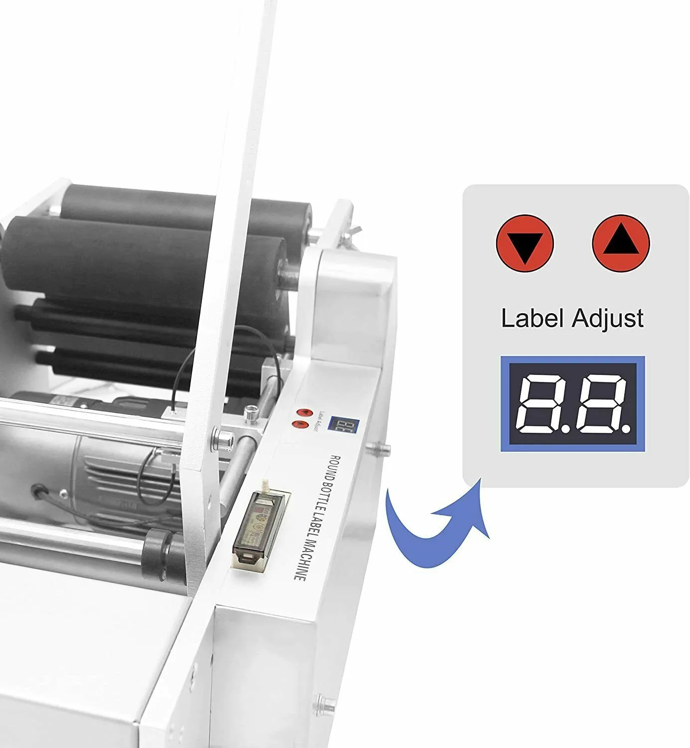 شنتشو - آلة لصق ملصقات الزجاجات الدائرية شبه أوتوماتيكية MT-50، تعمل بجهد 110 فولت / 60 هرتز، اقتصادية، تقوم بلصق الملصقات ووزن الزجاجات 1