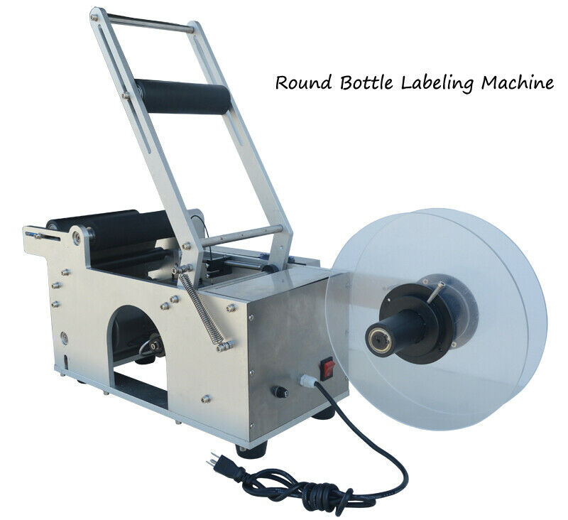 شنتشو - آلة لصق ملصقات الزجاجات الدائرية شبه أوتوماتيكية MT-50، تعمل بجهد 110 فولت / 60 هرتز، اقتصادية، تقوم بلصق الملصقات ووزن الزجاجات 8