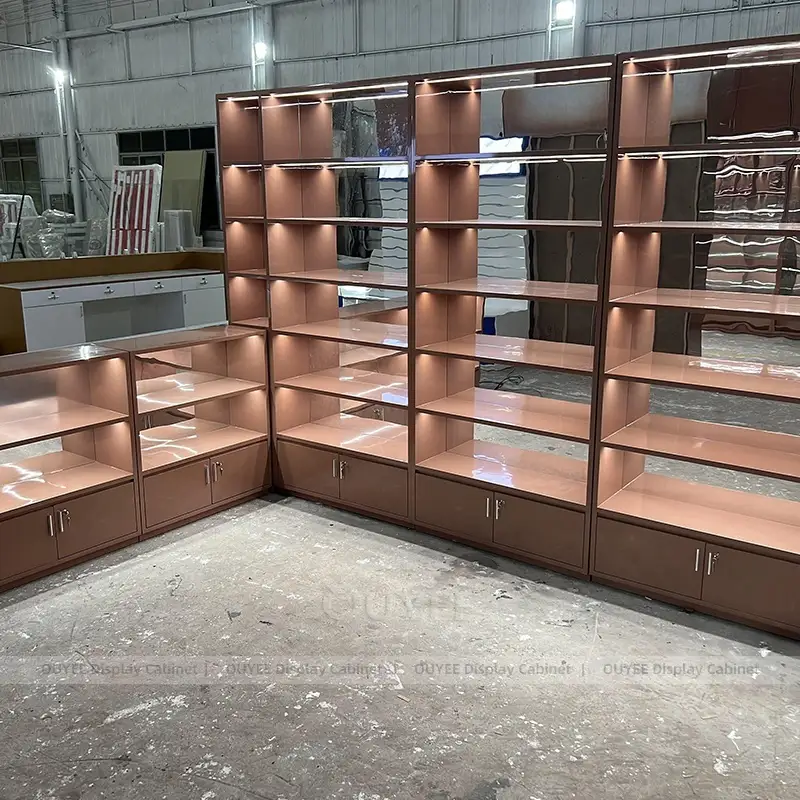 Modular Coffee Kiosk Counter with Wood Slat Wall and Glass Display 1