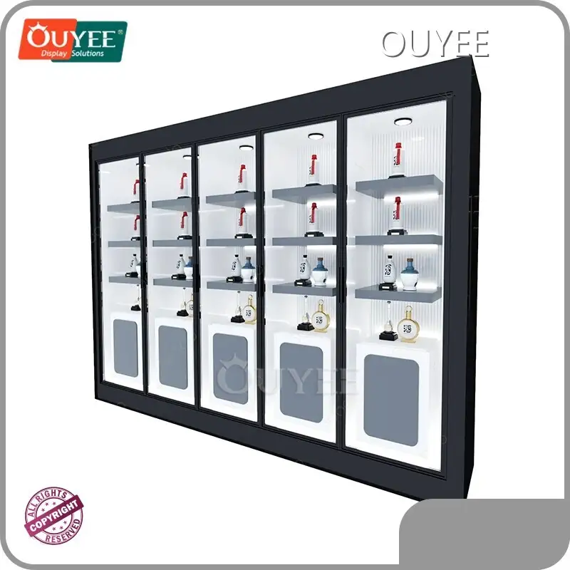 Black Glass Jewelry Display Cabinet with Sliding Doors & Shelves 1