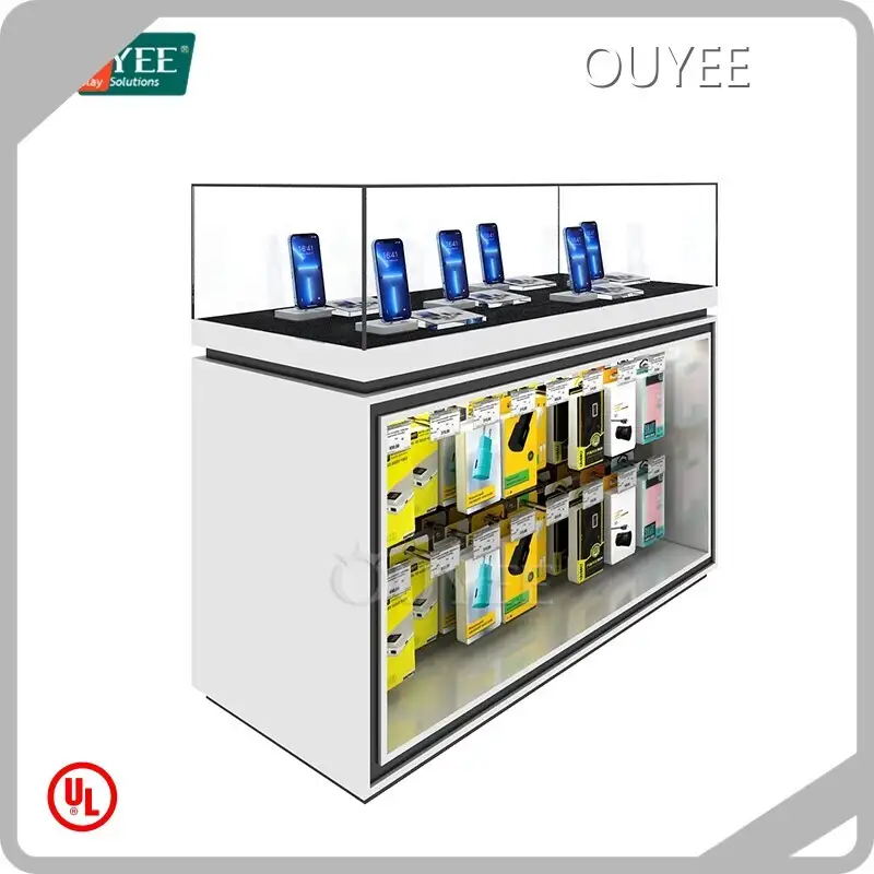Mobile Phone Display Cabinet with Wood & Glass Counter, Metal Frame 1
