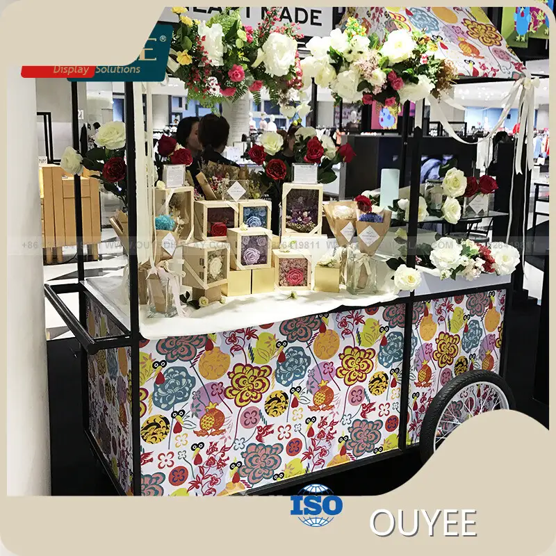 LED Wooden Candy Cart Kiosk Gold Retail Showcase 1
