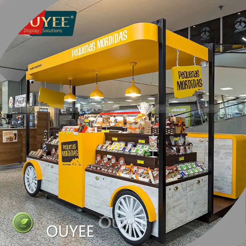 LED Gold Mobile Mall Kiosk Counter - Candy & Flower Cart Display 1