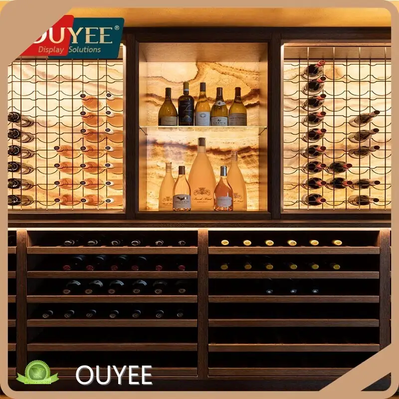 Liquor Shop Wine Rack Wooden Cellar Display with Acrylic & Steel 1