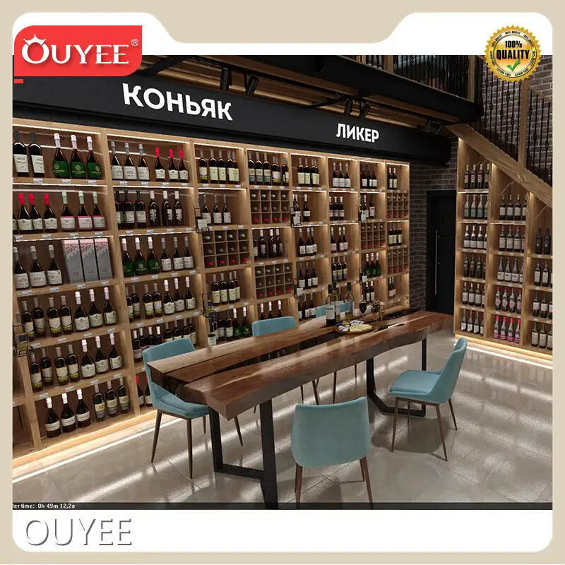 Ouyee Wooden Wine Display Rack & Shelving Cabinet for Retail Stores 1