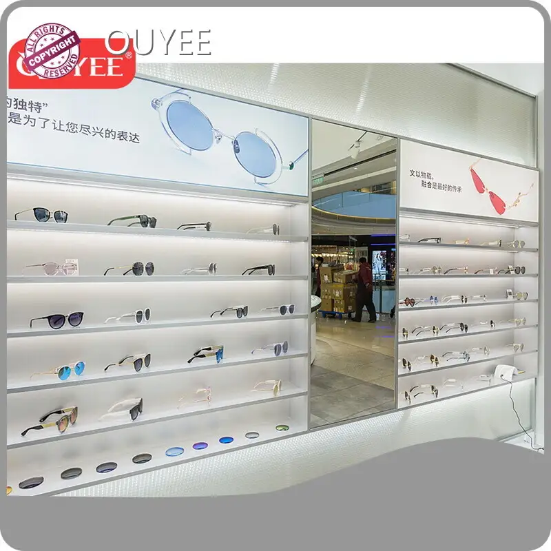Wooden Sunglass Rack Eyewear Store LED-lit Optical Display Cabinets 1