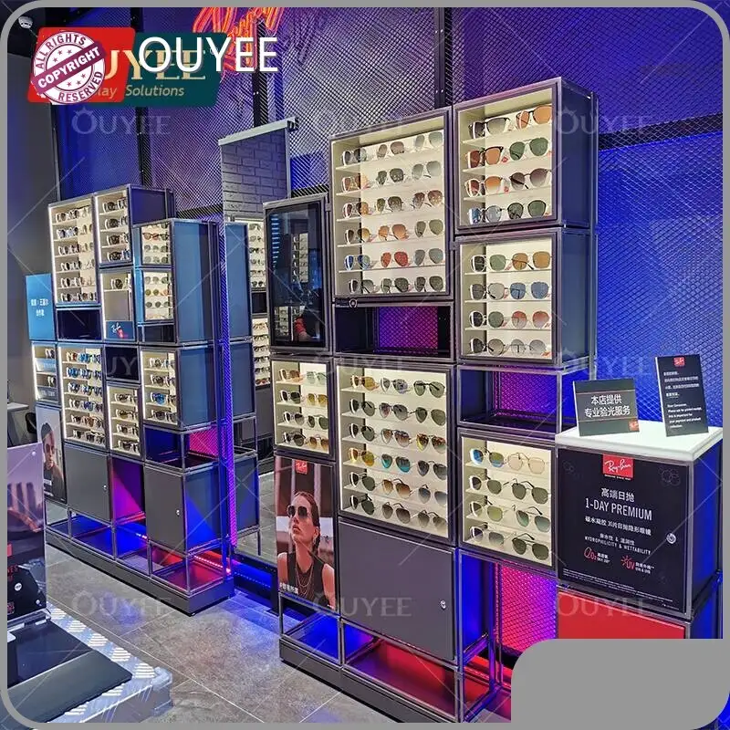 White Multi-Tier Wooden Sunglasses Floor Rack w/ Metal Frame 1