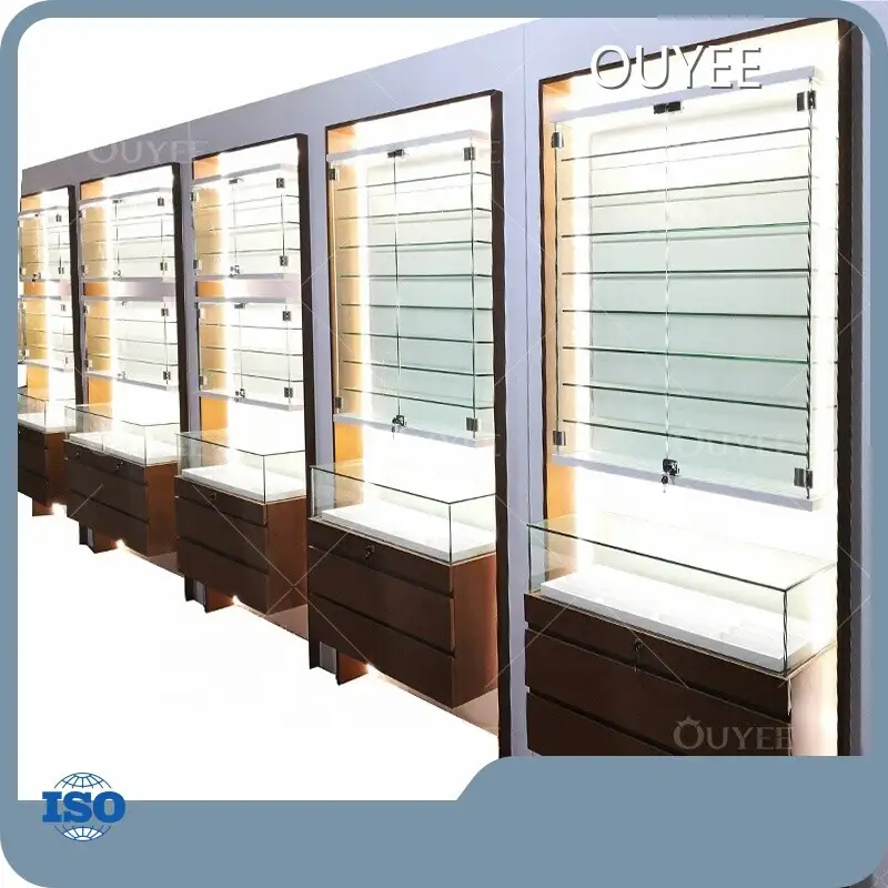Wall-Mounted MDF Optical Eyewear Display Rack with Acrylic & LED Light 1