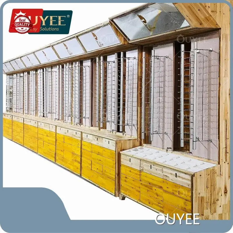 Wood Optical Frame Display Cabinet Lockable Wall Eyewear Stand w/Rods 1