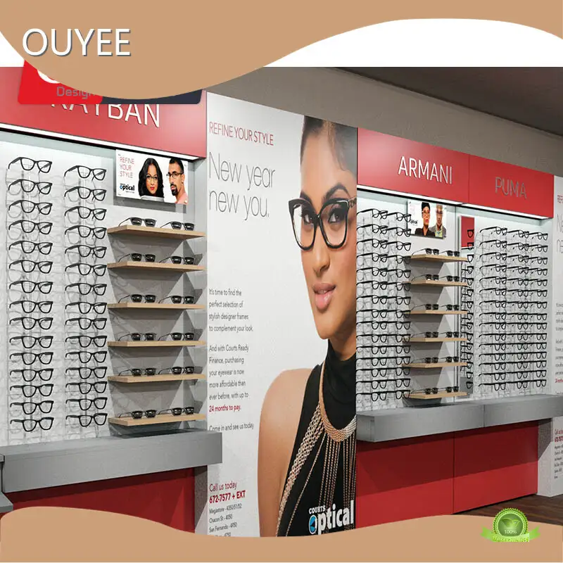 Wall-Mounted Optical Shop Sunglasses Display Cabinet, Custom Wood 1