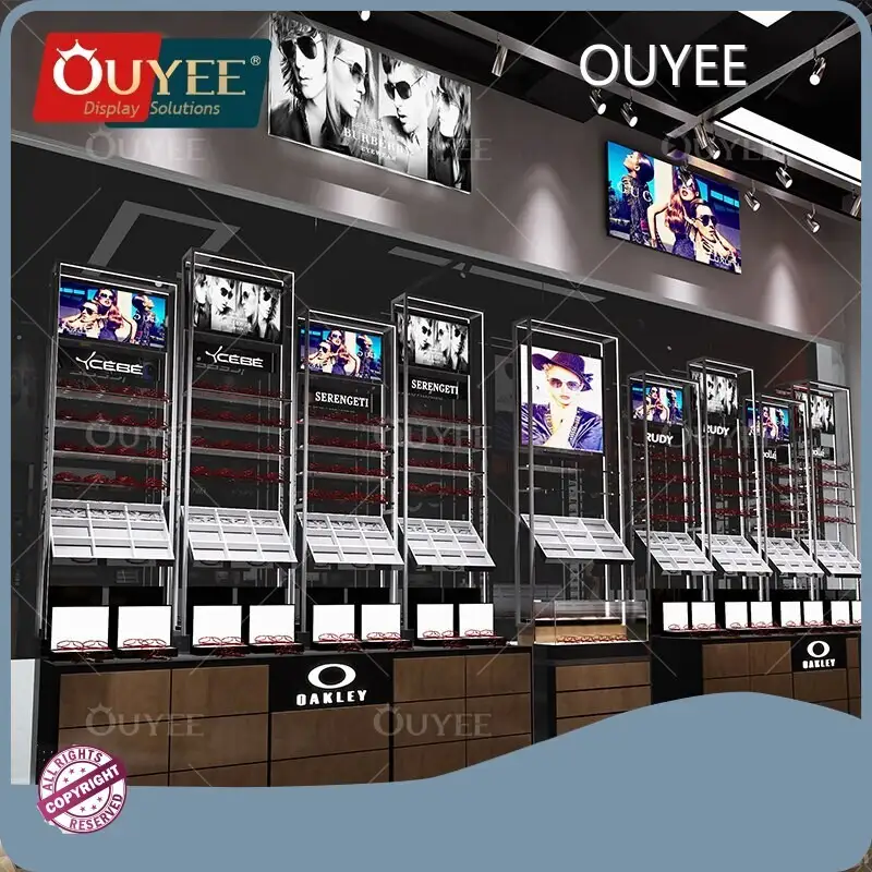 Custom Gold-Frame Sunglasses Display Rack Eyewear Cabinet for Optician 1